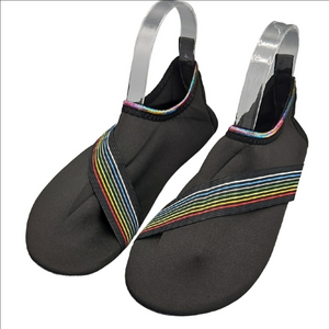 Black Water Shoes with Rainbow Stripes Size 8